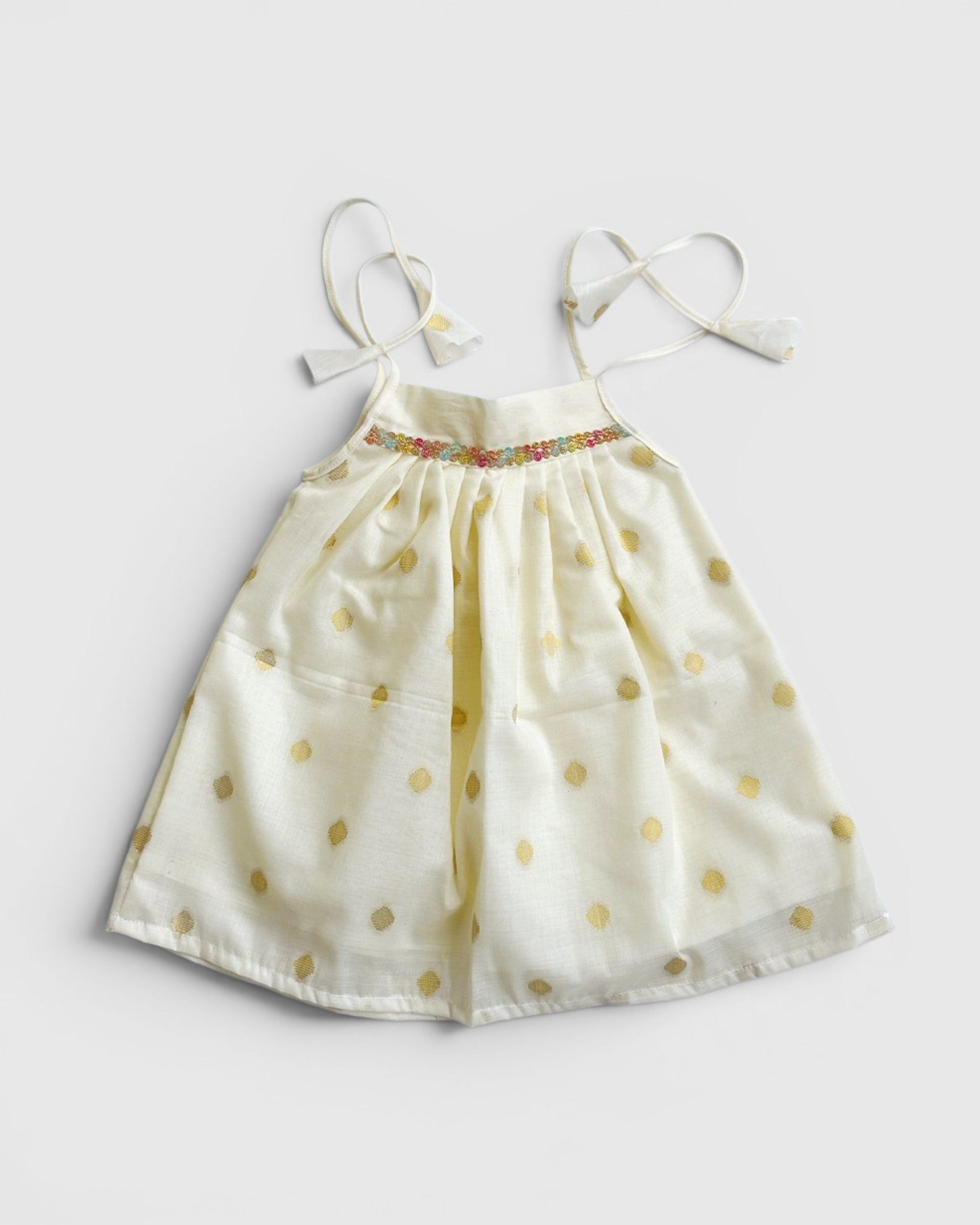Newborn Baby Girl Ethnic Cotton Frock with Golden Polka Dots | Traditional Festive Dress