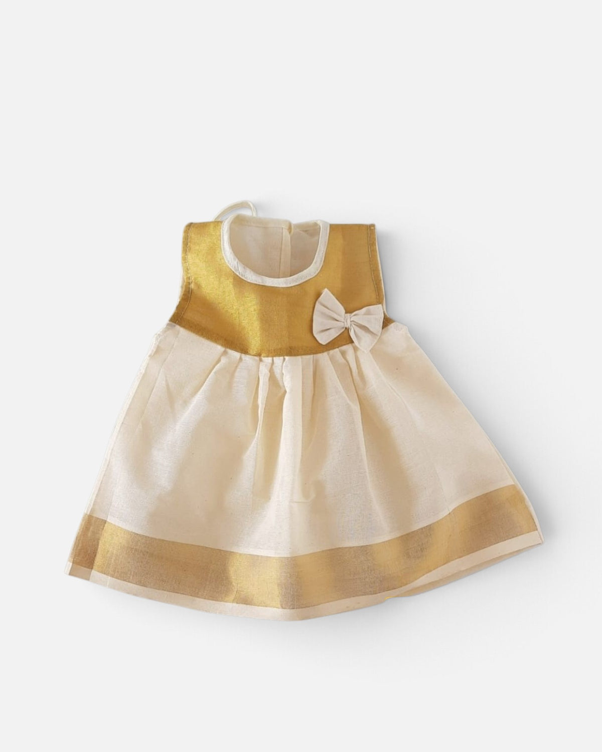 Newborn Kasavu Frock for Baby Girls – Traditional Kerala Golden Border Dress(G) | 0–3 Months
