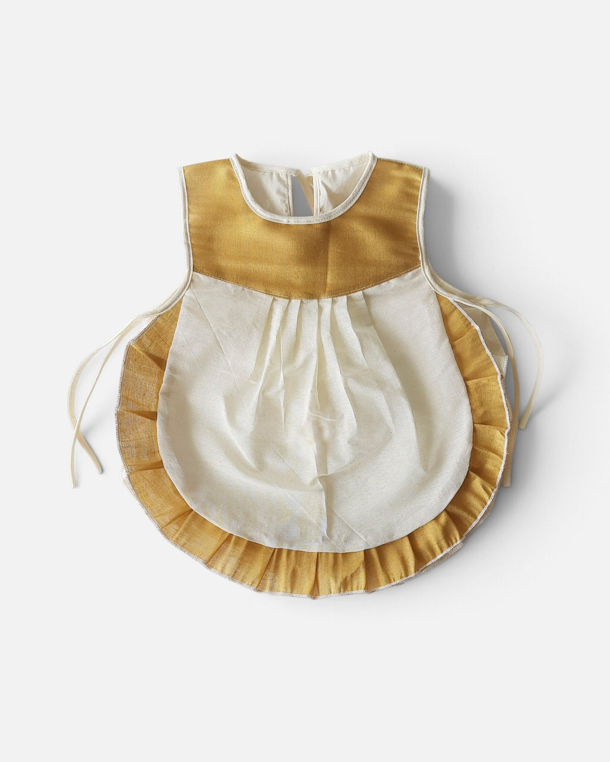 Newborn Traditional Kasavu Frill Frock – Golden Border | 0–3 Months