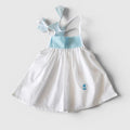 Pure Cotton Newborn Baby Girl Frock – Soft White Dress with Sky Blue Tie-Up Straps | Lightweight & Breathable