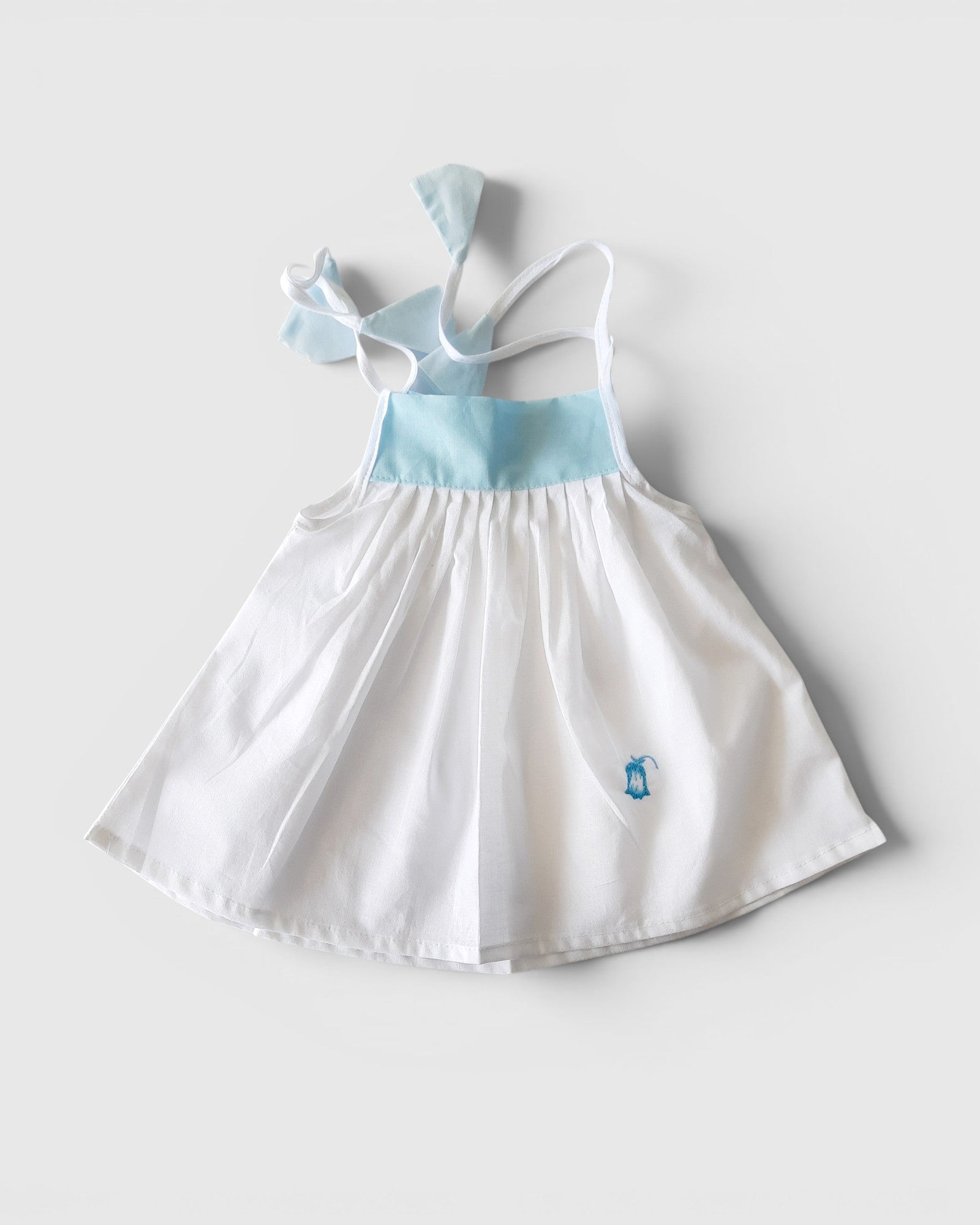 Pure Cotton Newborn Baby Girl Frock – Soft White Dress with Sky Blue Tie-Up Straps | Lightweight & Breathable