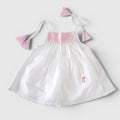 Pure Cotton Newborn Baby Girl Frock – Soft White Dress with Baby Pink Tie-Up Straps | Lightweight & Breathable