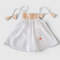 Pure Cotton Newborn Baby Girl Frock – White Dress with Peach Tie-Up Straps | Soft, Lightweight & Breathable