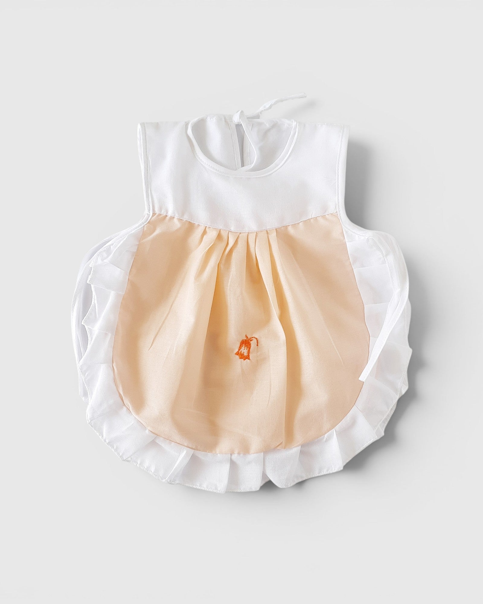 Pure Cotton Newborn Baby Girl Peach Frock – White & Peach Ruffle Dress | Soft, Breathable & Lightweight