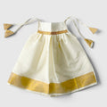 Newborn Kasavu Cotton Dori Frock – Traditional Kerala Baby Girl Dress with Golden Border
