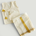 Newborn Traditional Cotton Kasavu Set | Soft Kasavu Style Dhoti & Vest Outfit for Baby Boys | Naming Ceremony, Temple Wear & Festive Attire