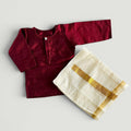 Baby Boy Maroon  Kurta & Kasavu Mundu Set | Traditional Ethnic Outfit for Naming Ceremony & Festive Wear