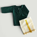 Baby Boy Bottle Green  Kurta & Kasavu Mundu Set | Traditional Ethnic Outfit for Naming Ceremony & Festive Wear