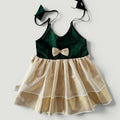 Bottle Green & Gold Traditional Tissue Frock for Newborn Baby Girls | Naming Ceremony, Onam & Festive Wear