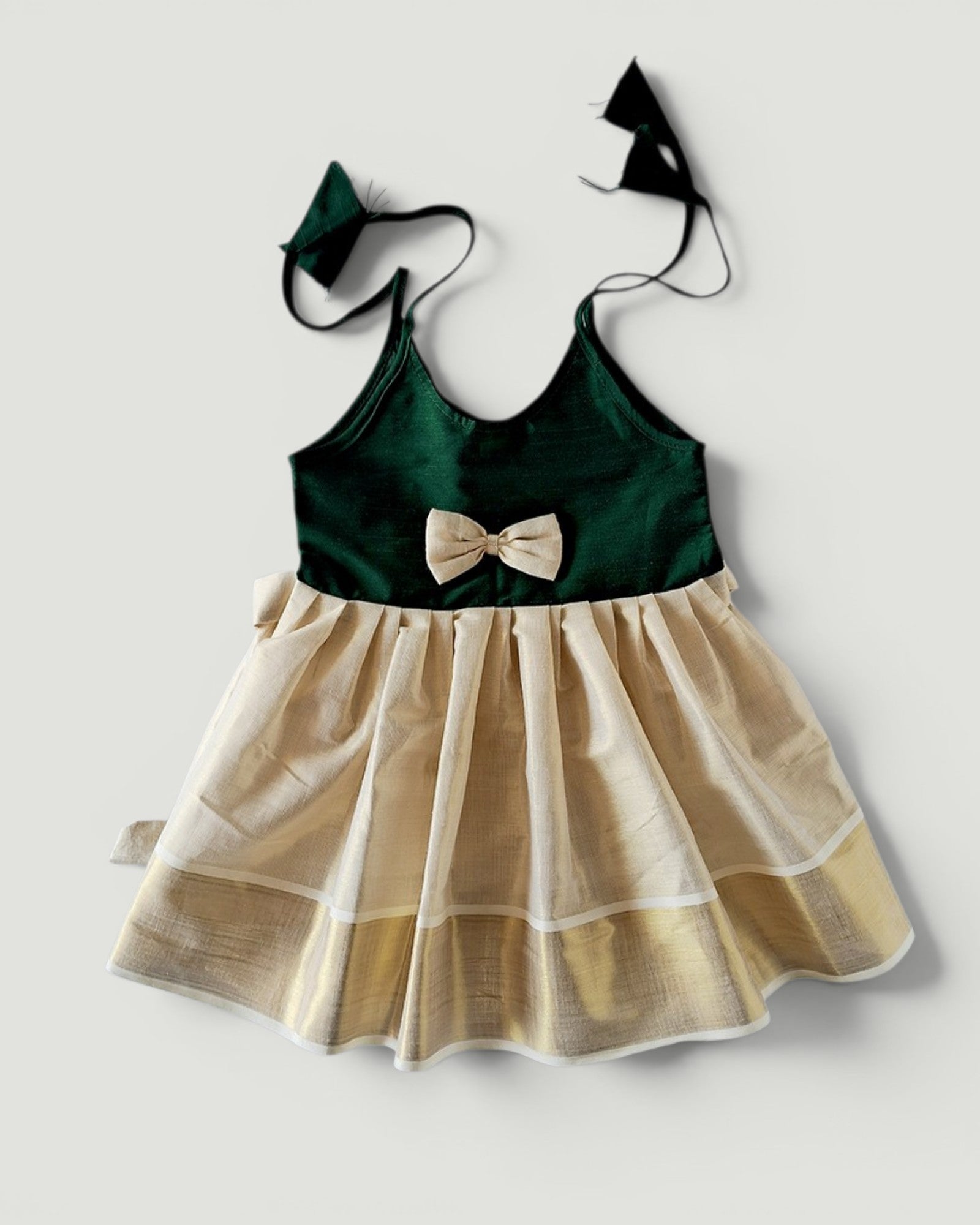 Bottle Green & Gold Traditional Tissue Frock for Newborn Baby Girls | Naming Ceremony, Onam & Festive Wear