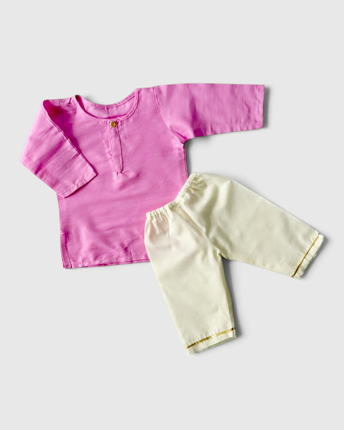 Baby Rose Pink Kurta & Cream Pants Set | Traditional Cotton Ethnic Wear for Baby Boys