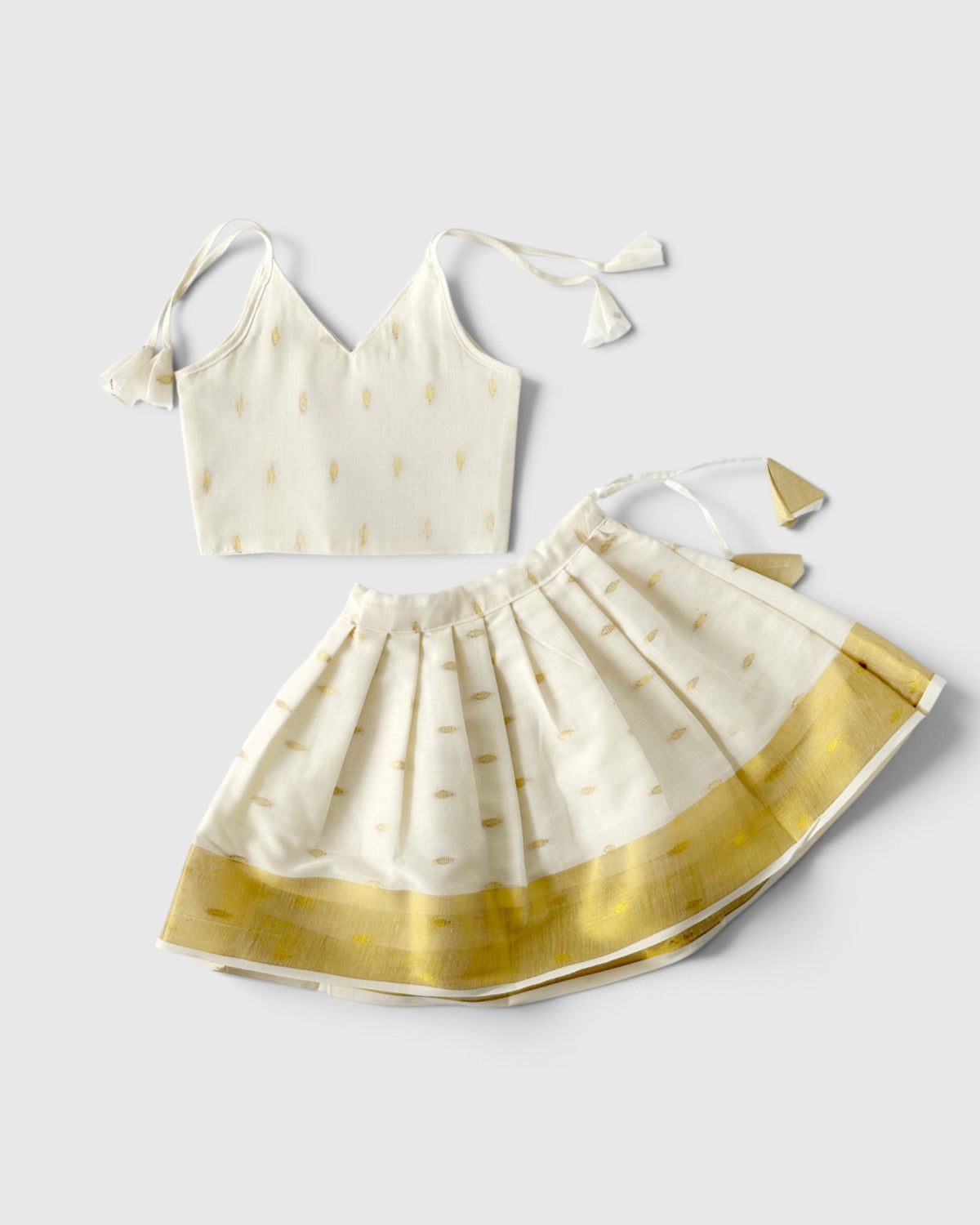 Onam Kasavu Skirt & Tie-Up Top Set for Baby Girls