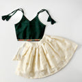 Baby Girls Green & Golden Kasavu Skirt and Top Set | Traditional Ethnic Wear