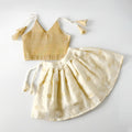 Light Gold Kasavu Skirt & Top Set for Newborn Baby Girls | Traditional Festive Wear