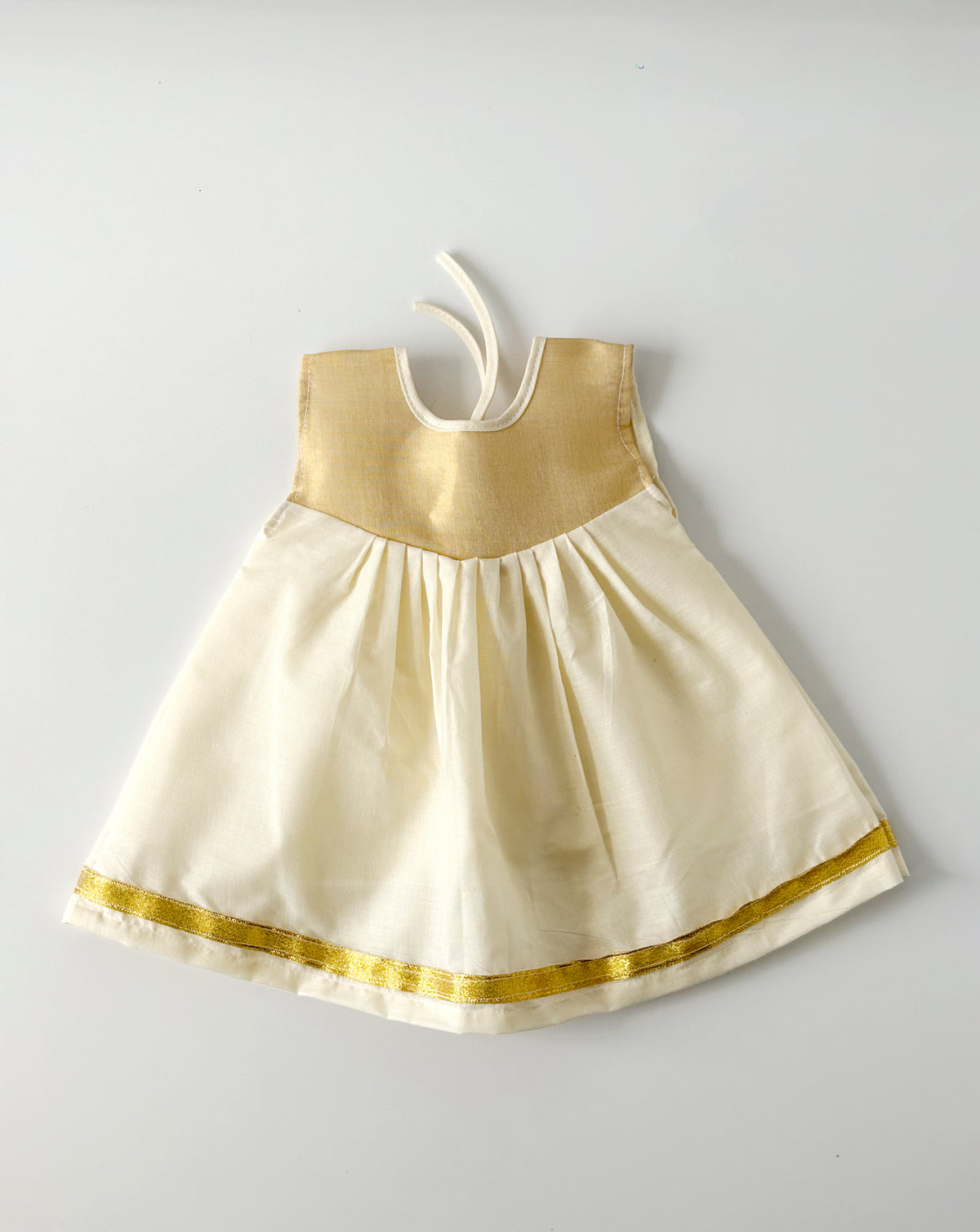 Light Gold Kasavu Frock for Newborn Baby Girls – Traditional Kerala Style | 0–3 Months